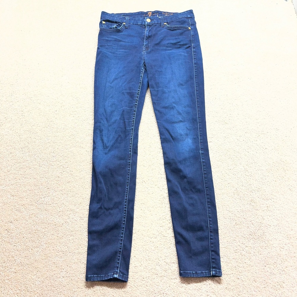 7 For All Mankind High Waist Skinny Jeans Womens 29 Dark Blue Stretch Denim